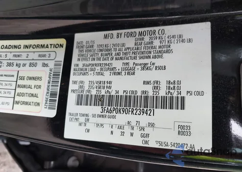 2015 Ford Fusion Titanium from USA, damaged, VIN 3FA6P0K90FR239421